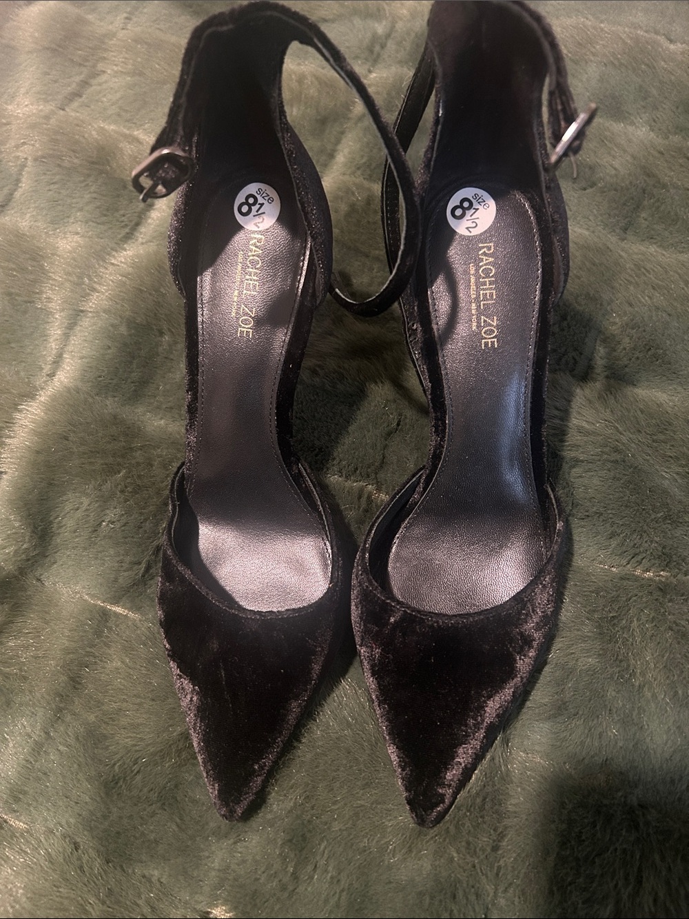 Rachel Zoe Black Velvet Pointed-Toe Ankle-Strap Pumps size 8 1/2
